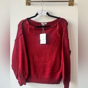 950. Miracle, Red Knit Boatneck Sweater, Size M/L | pit to pit 24